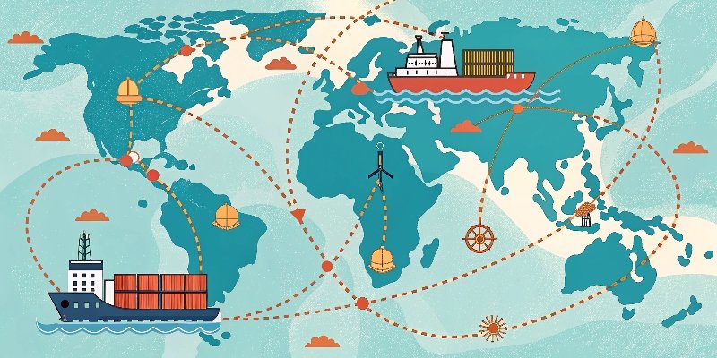 global textile trade map with interconnected lines