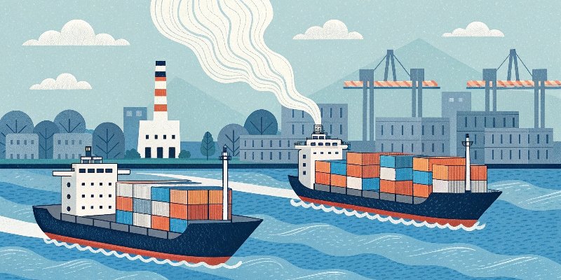 shipping containers with US flag and textile symbols