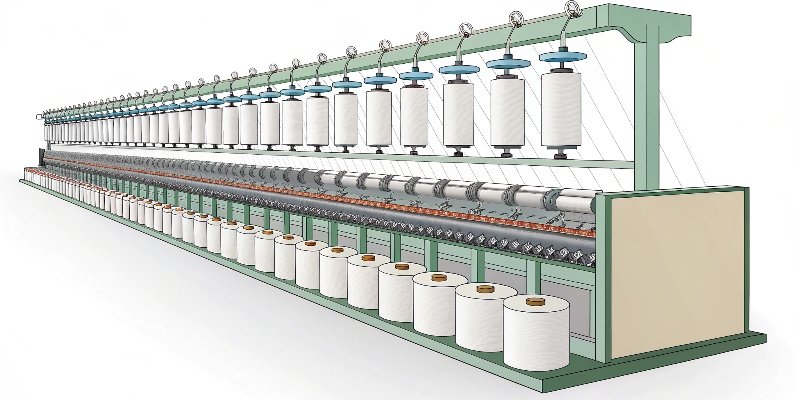 A detailed view of the roving process, preparing yarn for spinning