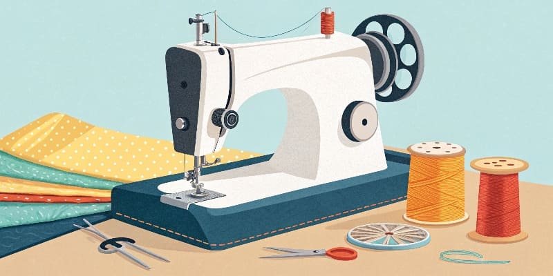 Spool of shiny filament polyester thread being used on an industrial sewing machine