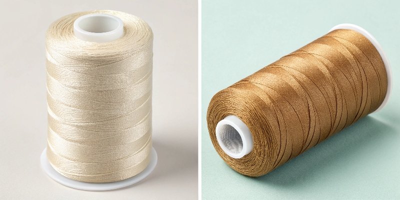A side-by-side comparison of polyester and cotton thread spools